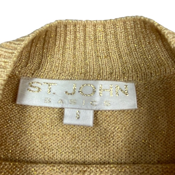 St. John Golden Shimmer Short Sleeve Sweater Blouse Basic - Picture 12 of 13